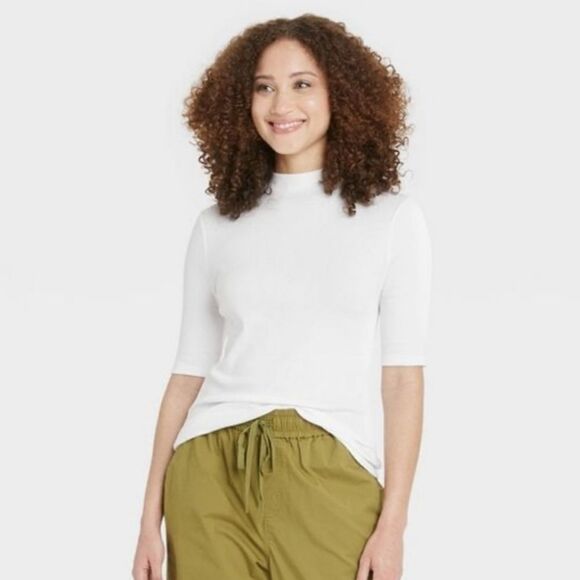 💜A New Day Cream Turtleneck Elbow Sleeve Top Small - Picture 3 of 11